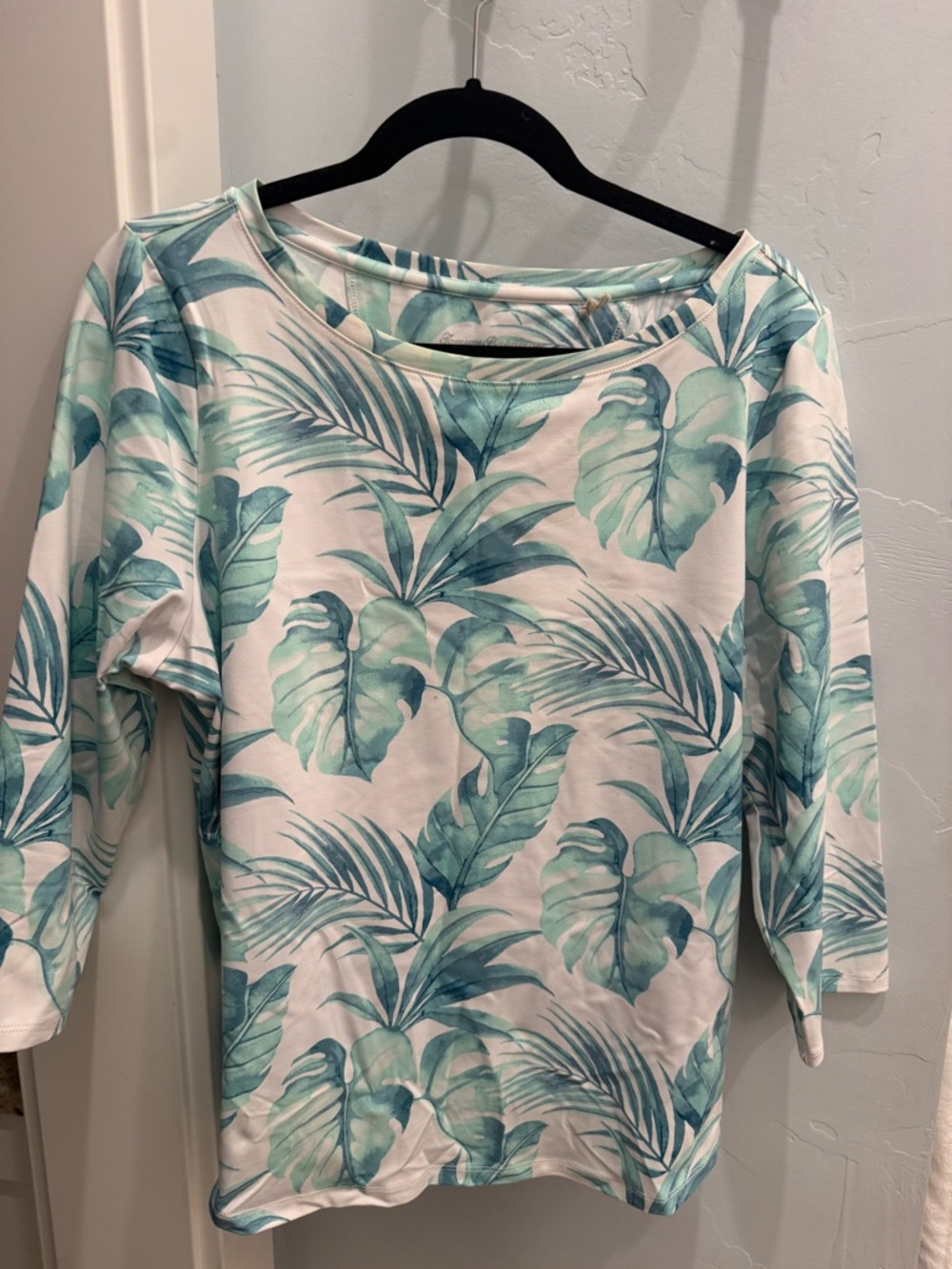 Tommy Bahama Mint Green Tropical Leaf 3/4 Sleeve Top